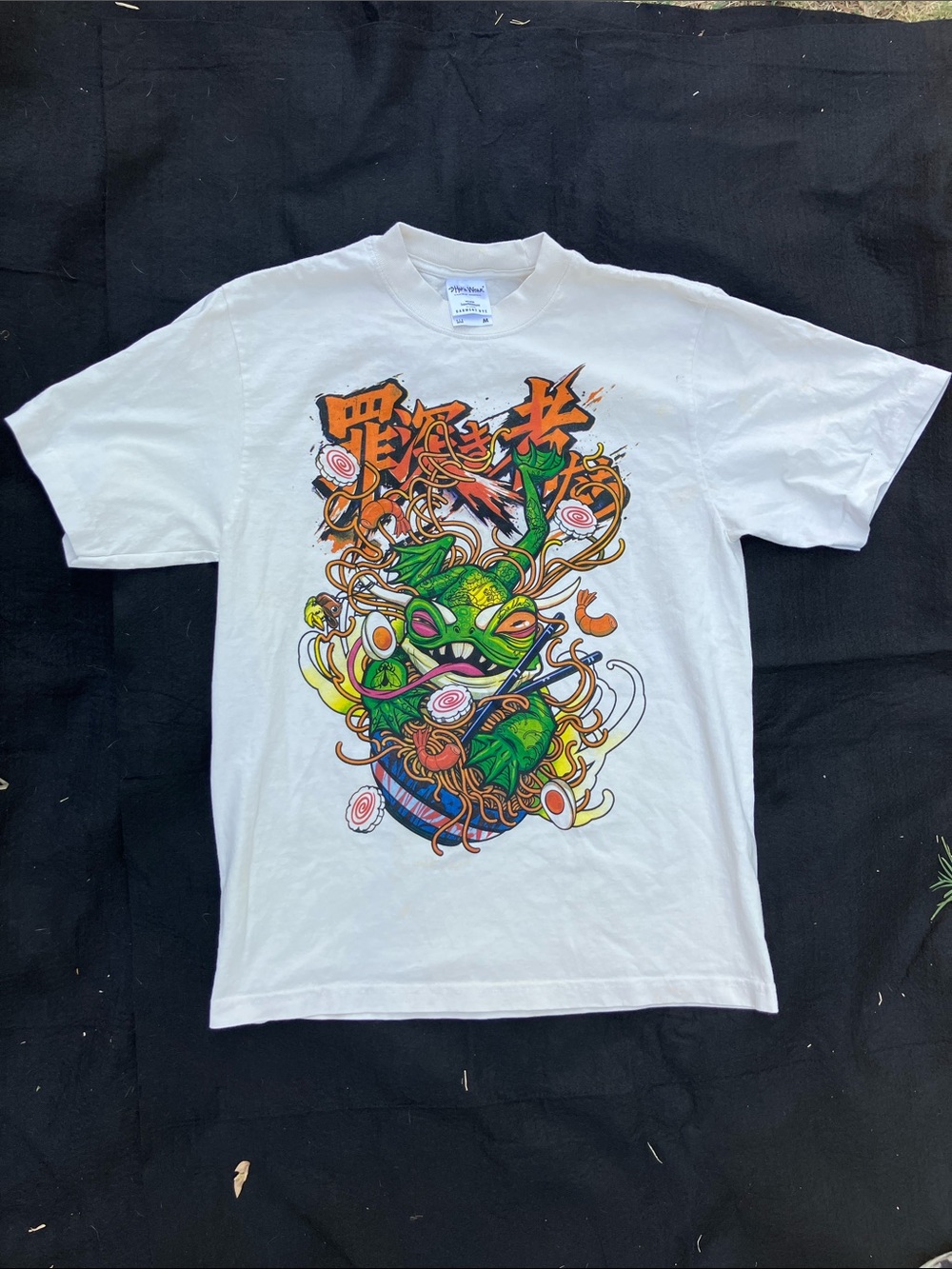White Short-Sleeve Tee with Green Monster Graphic